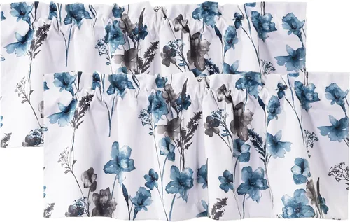 H.VERSAILTEX Cenefas de cortina 100% opacas para ventanas de cocina, juego de 2 paneles de Cattleya con estampado floral Leah con aislamiento