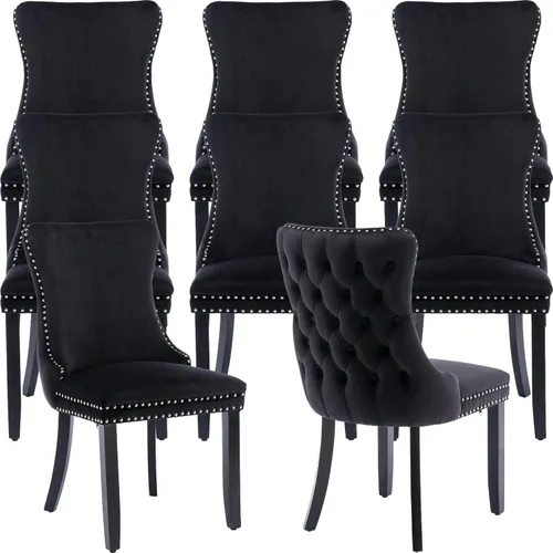 Miniatura 41 de Velvet Dining Chairs Set of 2, Tufted High Chairs with Nailhead Trim, Pull Ring, Black Solid Wood Legs, Elegant Upholstered Accent Chairs for Dining