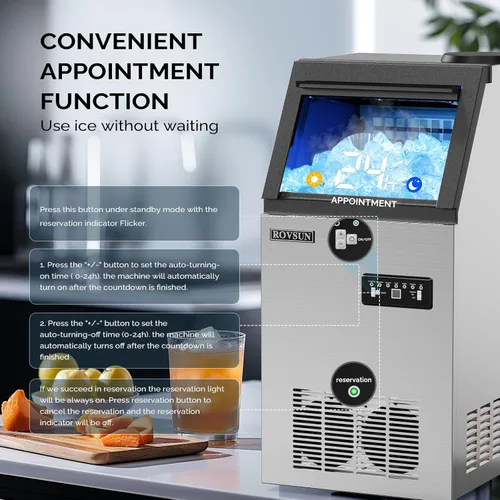 Miniatura 6 de ROVSUN - Máquina comercial para hacer hielo de acero inoxidable, 50 kg/24 horas, automática, para debajo de la encimera/portátil, independiente