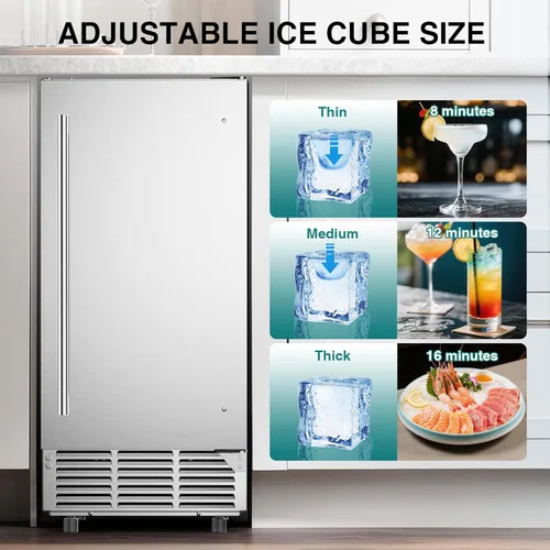 Miniatura 2 de Máquina de hielo comercial bajo mostrador de 15" de ancho, 85 libras/día con contenedor de almacenamiento de 30 libras, máquina de hielo empotrable