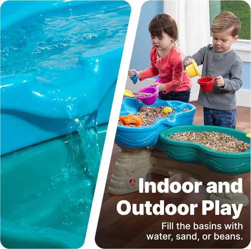 Miniatura 10 de Step2 Mesa de agua marítima para derrame y salpicadura, juego sensorial de dos niveles para actividades de agua y arena, viene con paraguas
