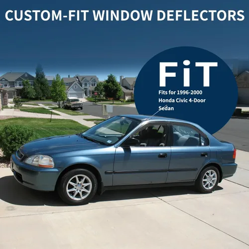 Miniatura 2 de 4 piezas de protectores de lluvia para ventanas y deflectores de viento para Honda Civic de 4 puertas sedán, 1996-2000, para montaje exterior