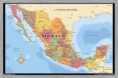 Miniatura 10 de Trends International Map - Póster de pared de México, 14.725" x 22.375", versión con marco de madera de granero