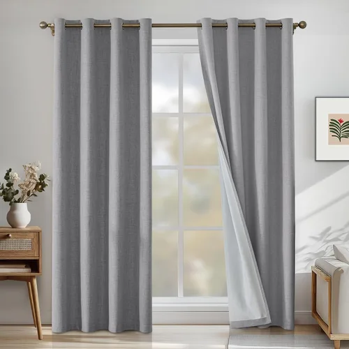 Miniatura 84 de Cortinas de lino 100% opacas para dormitorio, cortinas opacas de 45 pulgadas de largo, cortinas de oscurecimiento de habitación para sala de estar