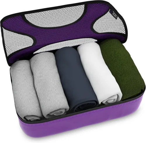 Miniatura 4 de Shacke Pak - Organizadores de viaje con bolsa para ropa sucia, juego de 4 cubos para empacar, Orquídea, púrpura), SHPK4Purp