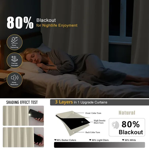 Miniatura 3 de Simplebrand Cortinas naturales extra largas para oscurecer la habitación del patio, 120 pulgadas de largo, 2 paneles para sala de estar, privacidad