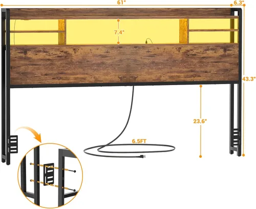 Miniatura 3 de Aheaplus Cabecero para Cama Tamaño Queen con Almacenamiento, Cabeceros con Luz LED, Tomas de Corriente, Puertos USB Cabecero Tamaño Queen, Cabecero
