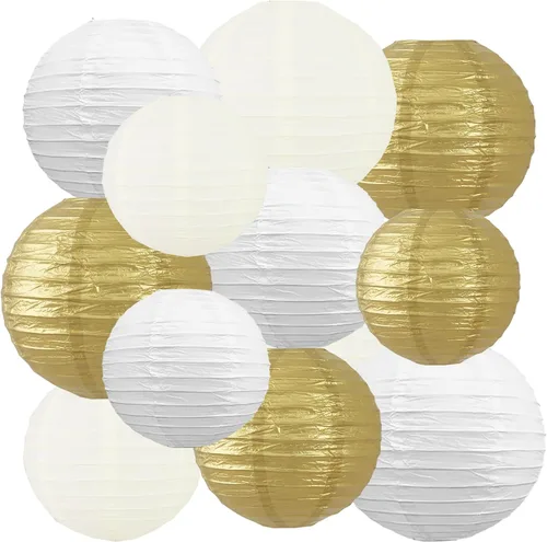 Miniatura 48 de BEISHIDA Faroles de Papel Blancos de 12 Pulgadas Decorativos Chinos/Japoneses Colgantes Redondos de Papel Lámparas para Cumpleaños, Bodas, Navidad