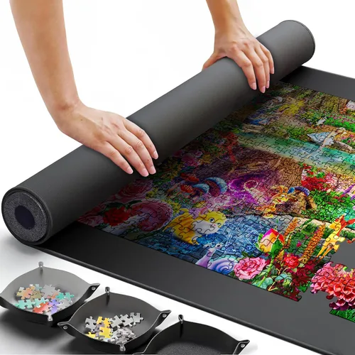 Miniatura 7 de Tapete enrollable para rompecabezas, organizador portátil grande de 46 x 26 pulgadas para hasta 1500 piezas, protege rompecabezas terminados y sin