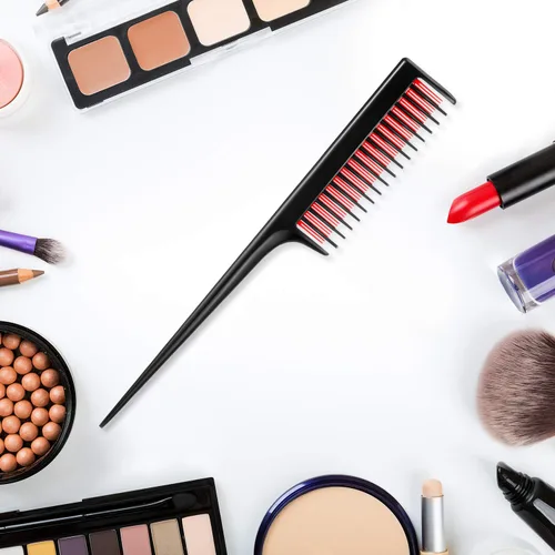 Miniatura 6 de Leinuosen Peine de cola de rata triple de 8 pulgadas con púa para mujer, corte ligero, seccionado, peine de dientes finos, añade volumen