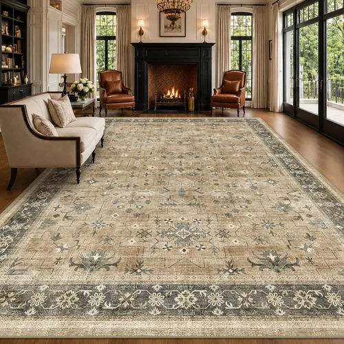 Miniatura 178 de Alfombra Boho Negra para Sala de Estar - Alfombra de Área Lavable de 10x14 Pies, Alfombras de Comedor para Debajo de la Mesa, Alfombra Suave de Pelo