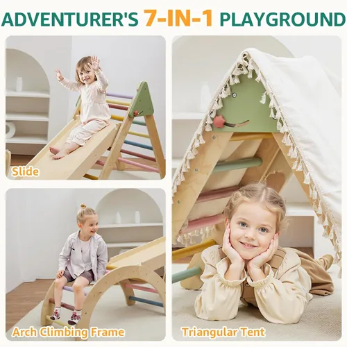 Miniatura 2 de Juego de triángulos Pikler 3 en 1, juego de juguetes de escalada triangulares Pikler para niños pequeños, juguetes de escalada de madera para niños