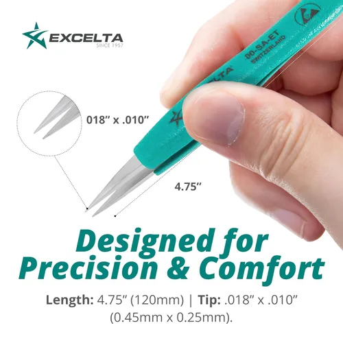 Miniatura 4 de Excelta - 0-SA-SE - Pinzas - Punta Fuerte - Recta - Una Estrella - Anti-Mag. SS, 0.06 pulgadas de altura, 0.35499 pulgadas de ancho, 4.75 pulgadas