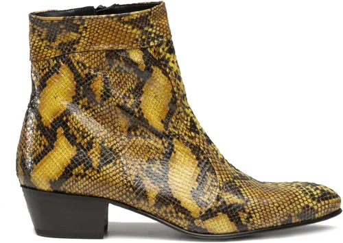 Miniatura 7 de Club Cubano EMMANUEL Botas de tacón cubano de piel con estampado de serpiente color amarillo