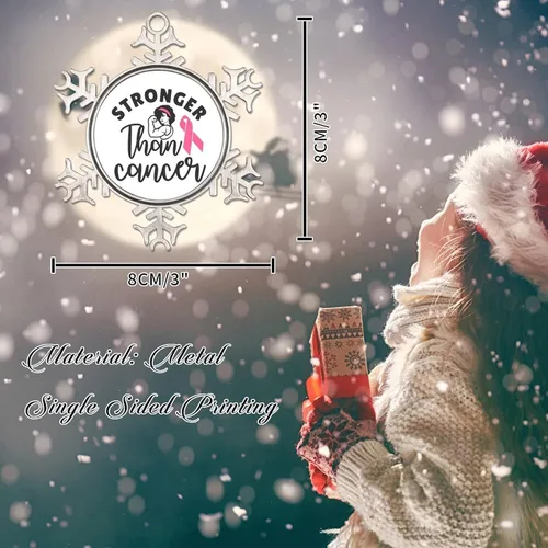 Miniatura 2 de Adorno colgante de Navidad Stronger Than Cancer Brest Cancer Awareness Metal Copo de nieve Adornos de Navidad Recuerdo Rosa Sobreviviente de Cáncer