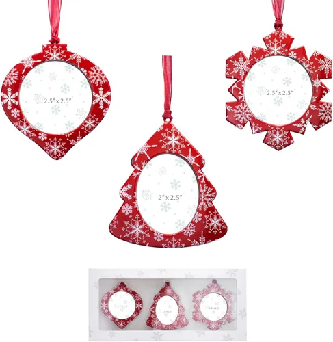 Miniatura 9 de GUOER Juego de 3 piezas de adornos de marcos de fotos de copo de nieve para árbol de Navidad, regalo conmemorativo navideño, decoración del hogar