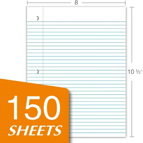 Miniatura 2 de Kaisa Papel de relleno de hojas sueltas de 8 x 10.5 pulgadas, con rayas universitarias, 3 agujeros perforados para carpeta de 3 anillas, 150 College
