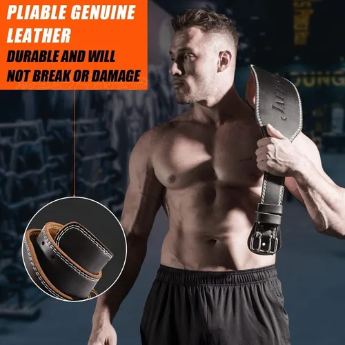 Miniatura 6 de Cinturón de levantamiento de pesas de cuero genuino para hombres, cinturón de pesas para gimnasio, soporte lumbar para espalda, levantamiento