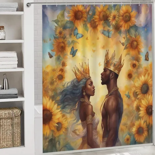 Miniatura 6 de Juego de alfombras de baño Afro Black King Queen Romantic Love de 3 piezas con diseño de mariposa antideslizantes para suelo de baño, suaves