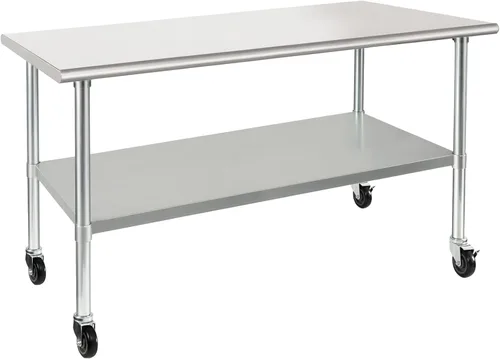 Miniatura 16 de HARDURA Mesa comercial de acero inoxidable para preparación y trabajo con ruedas, mesa de metal resistente con ruedas, NSF 430, 14 x 30 pulgadas