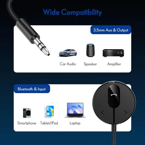 Miniatura 7 de BESIGN BK01 Kit Bluetooth para coche, receptor auxiliar inalámbrico para llamadas manos libres y transmisión de música con filtro de ruido de bucle
