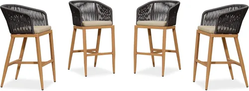 Miniatura 52 de PURPLE LEAF Juego de 2 taburetes de bar de altura de mostrador de aluminio moderno de mimbre de ratán con respaldo y cojín para cocina, césped, Gris