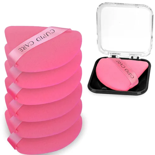 Miniatura 8 de 6 piezas de esponja en triángulo con 2 estuches de viaje, esponjas de polvo fijador para la cara, esponja de maquillaje de terciopelo para polvo
