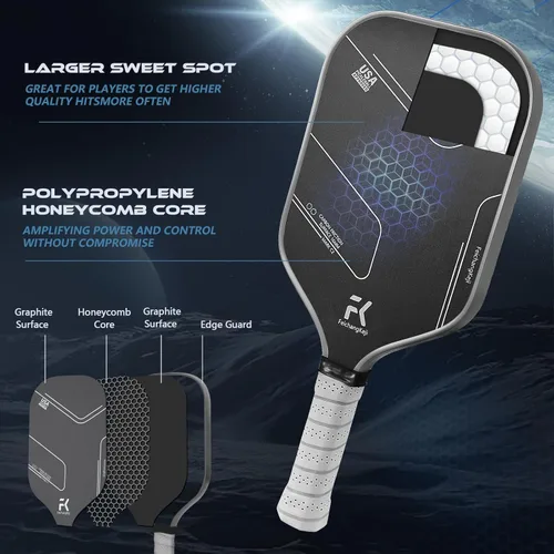 Miniatura 3 de Juego de 2 palas de pickleball T700 y 0.630 in de fibra de carbono con superficie mate CMS núcleo de panal ligero y protector de borde duradero