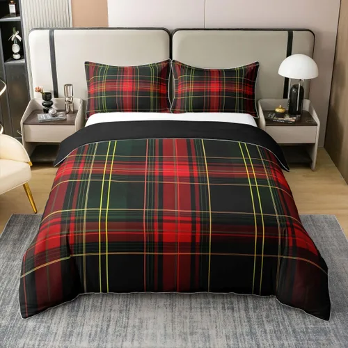 Miniatura 10 de Erosebridal Juego de ropa de cama de 100 % algodón a cuadros para niños y niñas, funda de edredón a cuadros, funda de edredón moderna geométrica