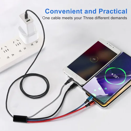 Miniatura 5 de Cable de carga múltiple, USB C a 4 en 1 de nailon trenzado dual Lightning/tipo C/Micro Port Cable de carga rápida para iPhone 17, 16, 15, 14, 13 Pro