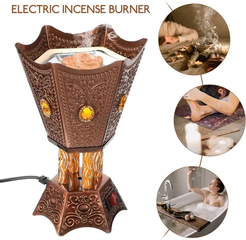 Miniatura 9 de Sewroro Quemador de incienso eléctrico de escritorio, quemador de incienso eléctrico enchufable, quemador de incienso eléctrico de metal, enchufe
