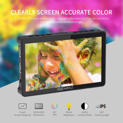 Miniatura 2 de FEELWORLD F5 Pro - Monitor de campo para cámara réflex digital (pantalla táctil de 5,5 pulgadas, HDMI, 4K, IPS, FHD, 1920 x 1080)