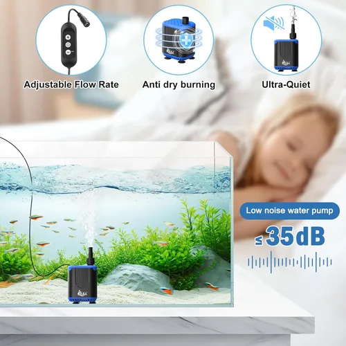 Miniatura 2 de AQQA Bomba de agua de acuario DC con controlador, 4 caudales ajustables, modo de alimentación, bomba sumergible IP68 silenciosa para tanque