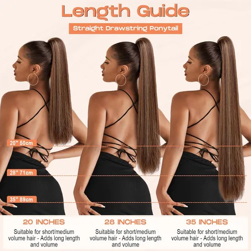 Miniatura 7 de SEIKEA Extensiones de cola de caballo con cordón, larga y recta, cola de caballo falsa, natural, suave, extensiones de cabello sintético resistente