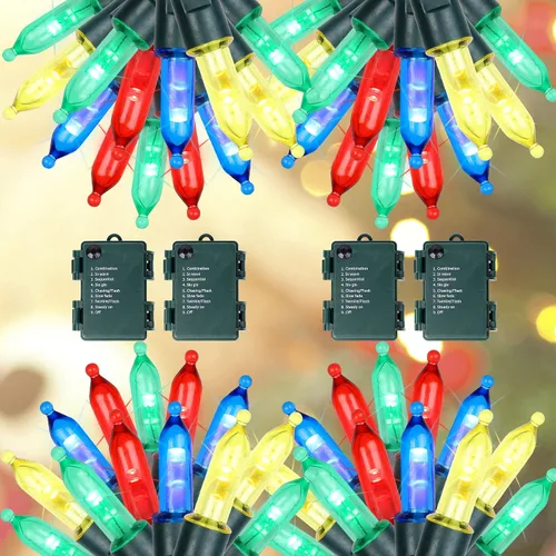 Miniatura 13 de Blissun Luces de Navidad, juego de 50 luces de alambre verde, mini cadena de luces de Navidad a pilas con 8 modos, luces de hadas de 16 pies