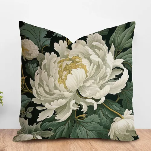 Miniatura 24 de ArogGeld Funda de almohada blanca con flores chinoiserie, funda de almohada para sofá, diseño floral verde y blanco, funda de almohada de lino A-12