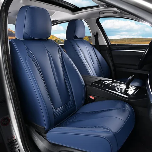 Miniatura 18 de Coverado Juego completo de fundas de asiento de automóvil, fundas rojas para asientos delanteros y traseros, de piel de napa impermeable, cojín