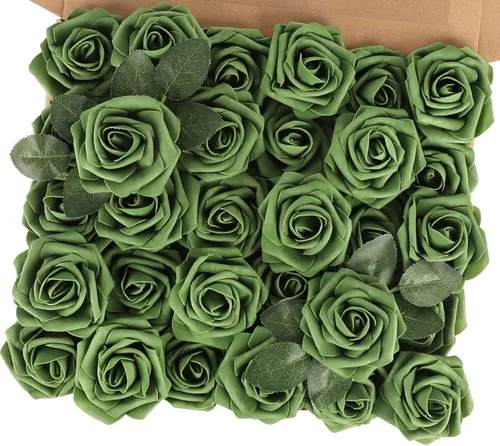Miniatura 19 de MACTING 30 Rosas Artificiales Blancas Flores Falsas con Tallo Rosas de Espuma de Tacto Real para DIY Arreglos de Ramo de Boda Centros de Mesa White-1