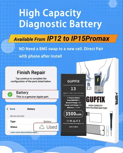 Miniatura 3 de Batería de diagnóstico para iPhone 13 sin advertencia de parte desconocida emergente, 3500 mAh de alta capacidad de polímero de litio recargable