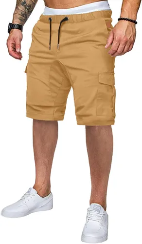 Miniatura 20 de JMIERR Pantalones cortos de carga casuales para hombre, de algodón, con cordón elástico, para verano, playa, pantalones cortos chinos con 6 bolsillos