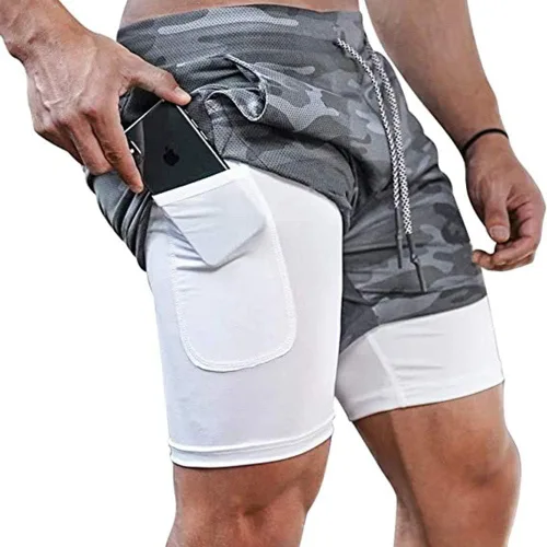 Surenow - Pantalones cortos de correr para hombre, pantalones cortos 2 en 1 para entrenamiento, de 7 pulgadas, para yoga, deportes al aire libre y