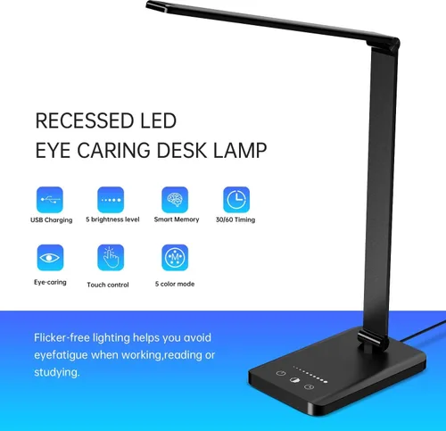 Miniatura 5 de Lámpara de escritorio LED Ambertronix con puerto de carga USB, luz de escritorio regulable para lectura y cuidado de los ojos para el hogar, con 5