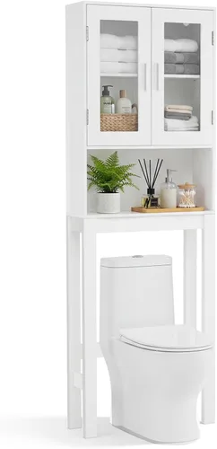 Miniatura 7 de BestComfort Gabinete de almacenamiento de madera sobre el inodoro, Ahorro de espacio para el baño en casa, Puertas dobles, Organizador de estante