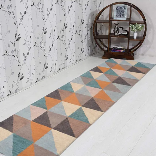 Rugsotic Carpets Alfombras de lana copetuda a mano ecológicas – 2 pies 6 x 6 pies, forma de pasillo, multicolor, diseño geométrico moderno,