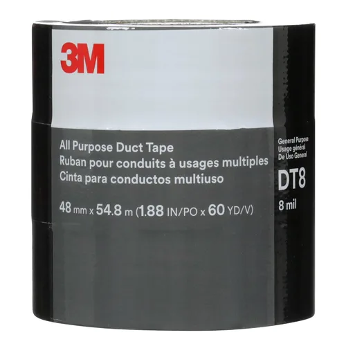 Miniatura 8 de 3M Cinta adhesiva DT8, paquete de 3, resistencia industrial, multiuso, cinta de color negro, 1.88 pulgadas x 60 yardas, desgarro a mano, adhesivo