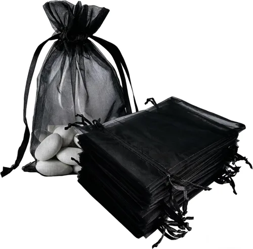 100 bolsas de regalo de organza con cordón de 4 x 6 pulgadas, color negro, para Baby Shower, cumpleaños de niña, recuerdos de fiesta, boda,