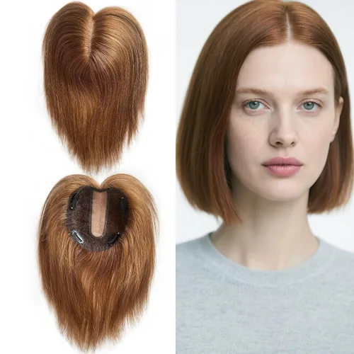 Miniatura 23 de Cubrecabello humano real de seda de 5 x 5.5 pulgadas, tamaño de la gorra, cobertura de corona de cabello lacio Remy, pieza de cabello atado a mano 2#