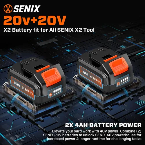Miniatura 9 de SENIX Motosierra eléctrica de 40 V y 14 pulgadas, motosierra inalámbrica a batería, motosierra sin escobillas, incluye baterías de 2 x 4 Ah