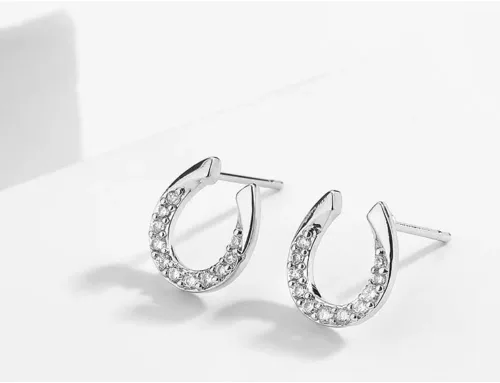 Miniatura 3 de Aretes de herradura lindos aretes de herradura para niñas y mujeres, pequeños aretes de plata de ley 925 con circonita cúbica, aretes de herradura