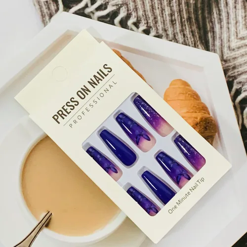 Miniatura 6 de Uñas postizas a presión de longitud cuadrada larga, cobertura completa, reutilizables, uñas postizas de bailarina, uñas adhesivas con diseños